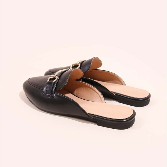 Black Women's Horsebit Decor Loafer Mules Flat Shoes - Picture 3 of 6